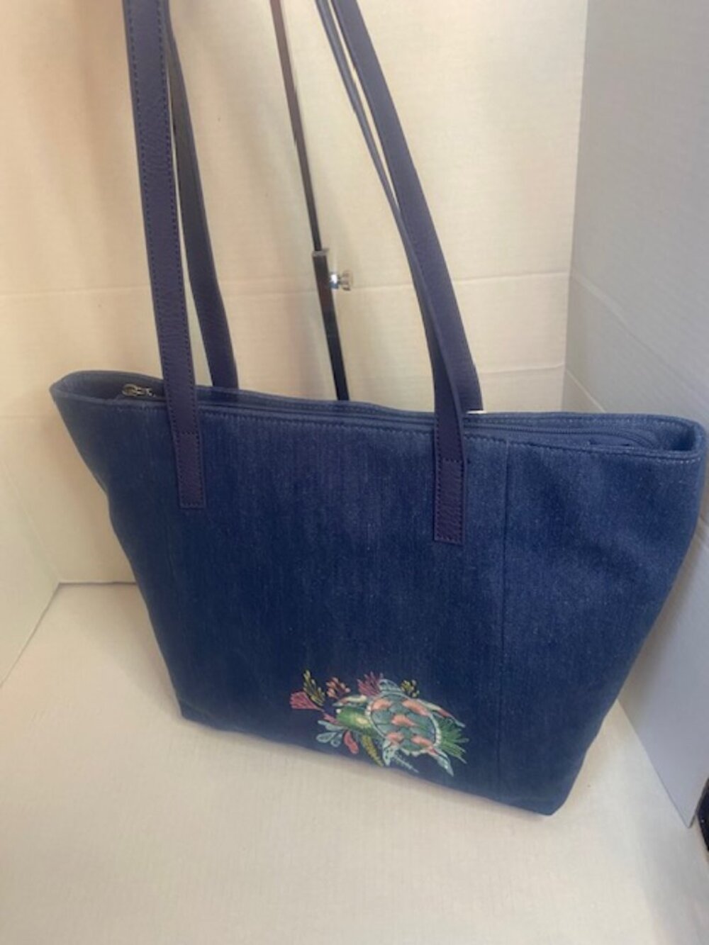 The Sak Melrose Embroidered Sea Turtle Denim Shoulder Tote Bag